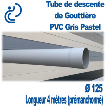 Tube Descente Gouttière PVC D125 Gris Pastel en longueur de 4ml