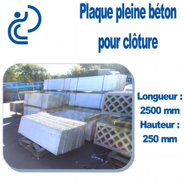 Plaque de Clôture Béton Pleine Longueur 2500 mm x Hauteur 250 mm