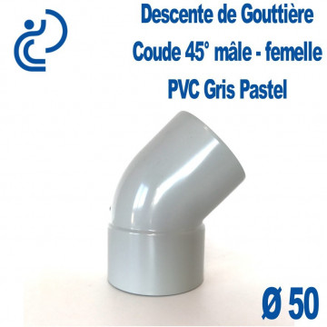 Coude gouttière PVC gris pastel 45° MF D50