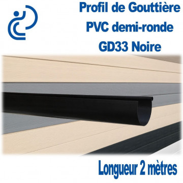 Gouttière PVC Demi ronde GD33 Noire en longueur de 2ml