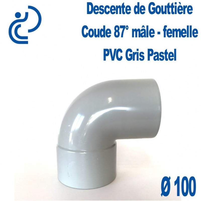 Coude PVC M/F 100 mm pour descente Gouttière - Gris Clair