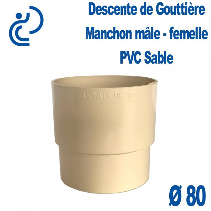 Gouttière PVC 25 demi-ronde Manchon PVC pour tube de descente Ø80 sable 