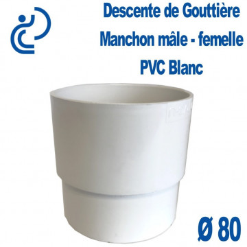 MANCHON GOUTTIERE PVC BLANC D80 Mâle femelle