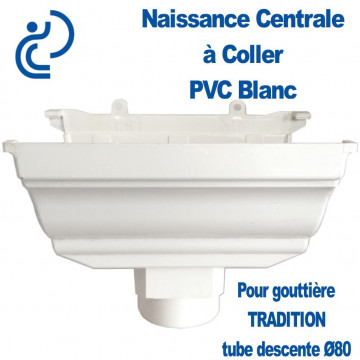 NAISSANCE CENTRALE A COLLER EN PVC BLANC POUR GOUTTIERE TRADITION
