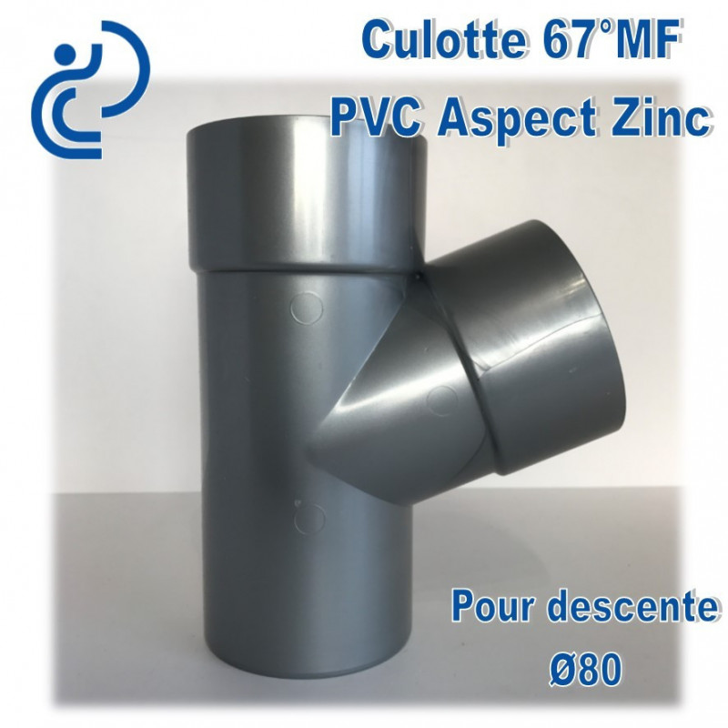 aspect zinc Coude PVC 67°30 MF pour tube de descente Ø80 