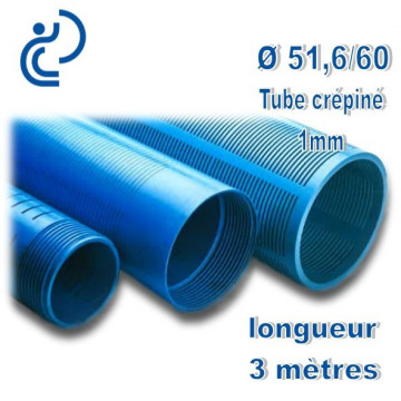 Tube Forage PVC 51.6/60 crépiné 1mm A visser longueur 3ml