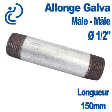 ALLONGE GALVA Ø1/2" longueur 150mm Mâle-Mâle