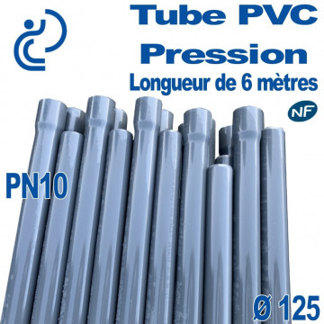 Tube PVC Pression Rigide Ø125 PN10 NF barre de 6 mètres à Coller