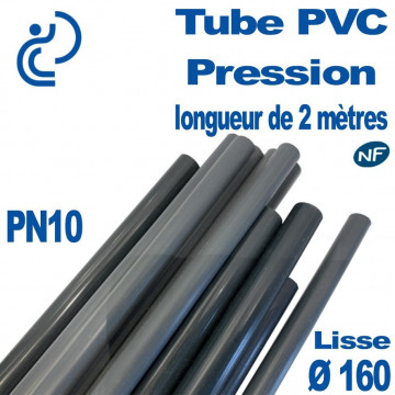 Tube PVC Pression Ø160 PN10 NF coupé à 2 mètres (tube lisse)