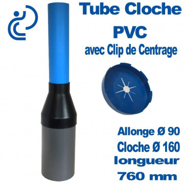 Tube cloche avec clip de centrage 760 mm en PVC bleu