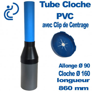 Tube cloche avec clip de centrage 860 mm en PVC bleu