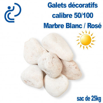 Galet Marbre Blanc Rosé 50/100 sac de 25 Kg