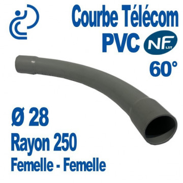 Courbe PVC NF-LST 60° Ø28 Rayon 250 Femelle Femelle