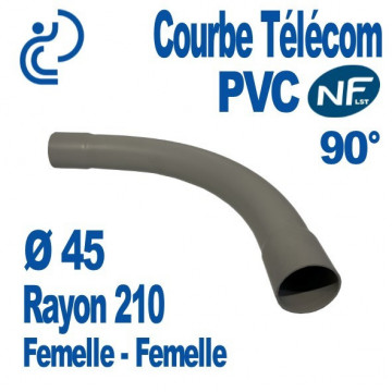 Courbe PVC NF-LST 90° Ø45 Rayon 210 Femelle Femelle