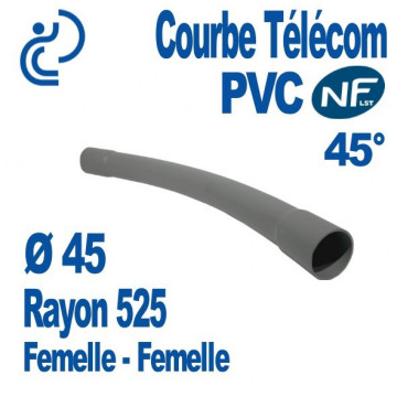 Courbe PVC NF-LST 45° Ø45 Rayon 525 Femelle Femelle
