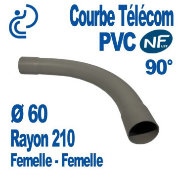 Courbe PVC NF-LST 90° Ø60 Rayon 210 Femelle Femelle