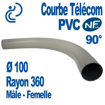 Courbe PVC NF-LST 90° Ø100 Rayon 360 Mâle Femelle