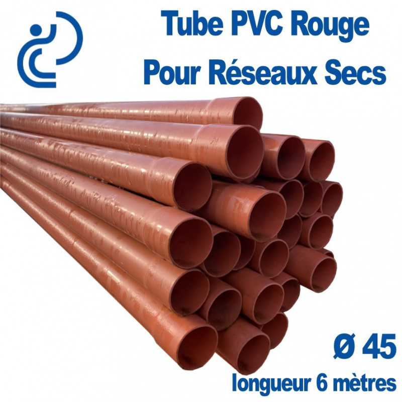 Tube PVC lisse Rouge Ø45 pour Réseaux Secs longueur 6 mètres