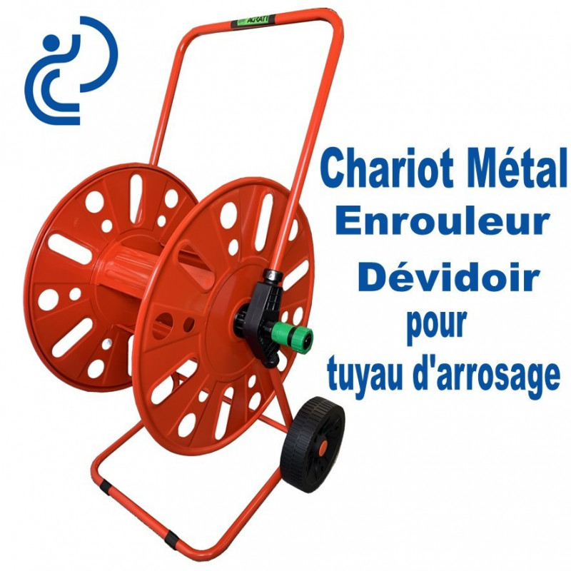 Chariot Enrouleur / Dévidoir Métal pour Tuyau d'arrosage Capacité 50m