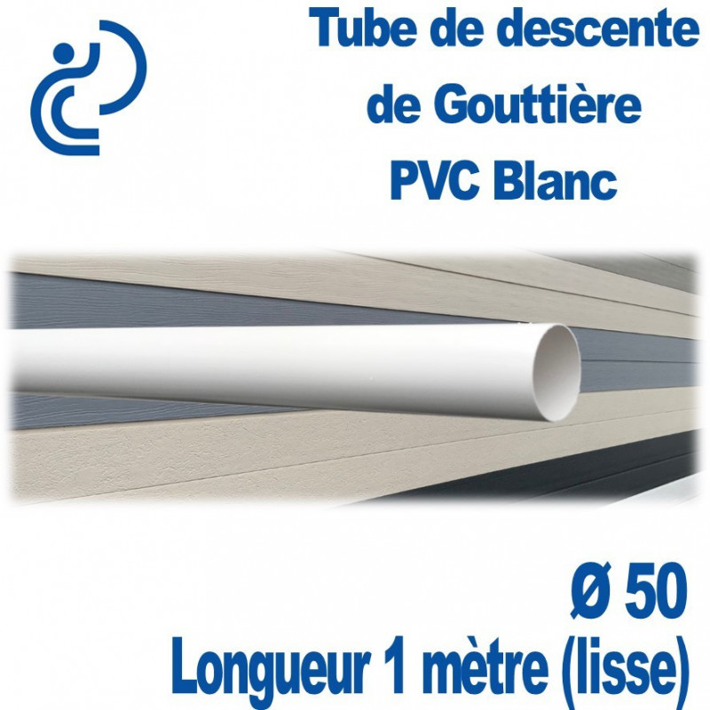 Tube Descente de Gouttière Ø50 en PVC BLANC longueur de 1ml (lisse)
