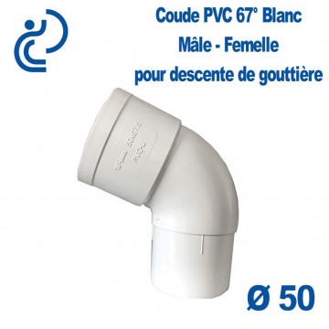 Coude PVC Blanc Ø50 Mâle- Femelle à coller pour Descente de Gouttière
