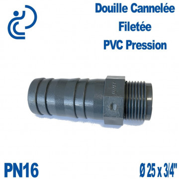 Douille Cannelée PVC Pression transition filetée Ø25x3/4"
