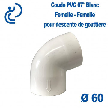 Coude 67° pour Descente de Gouttière PVC Blanc Ø60 Femelle-Femelle