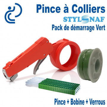 Pack de Démarrage PINCE A COLLIERS STYL SNAF Vert (1 Pince + 1 Bobine de lien + Verrous)