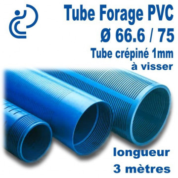 Tube Forage PVC 66.6/75 crépiné 1mm A visser longueur 3ml
