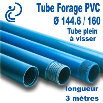 Tube Forage PVC 144.6/160 Plein A visser longueur 3ml