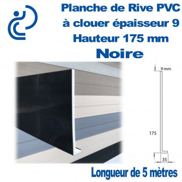 PLANCHE DE RIVE A CLOUER PVC Noir en L Ep9 H175 longueur de 5ml