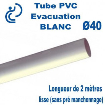 Tube PVC Rigide BLANC Ø40 Coupé à 2 mètres lisse