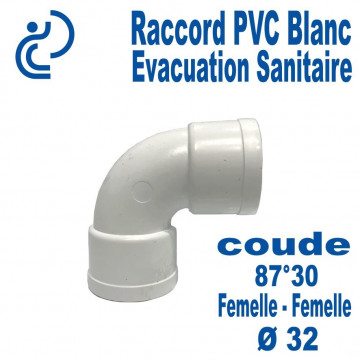 Coude PVC Blanc 87°30 Ø32 Femelle-Femelle
