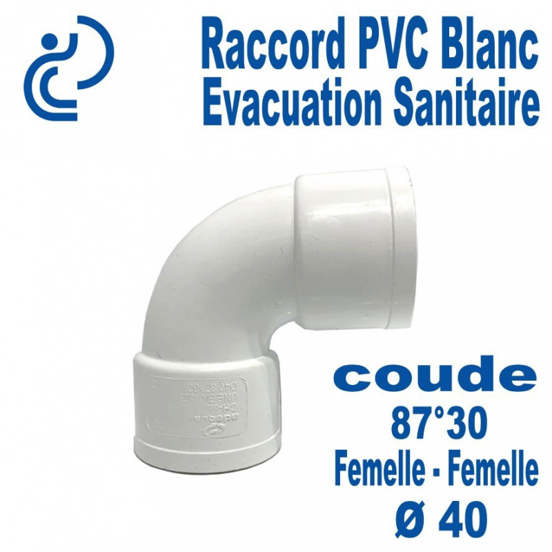 Coude PVC Blanc 87°30 Ø40 Femelle-Femelle