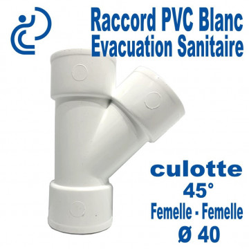 Culotte "Y" PVC Blanc 45° Ø40 Femelle-Femelle