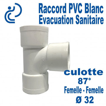 Culotte "T" PVC Blanc 87° Ø32 Femelle-Femelle