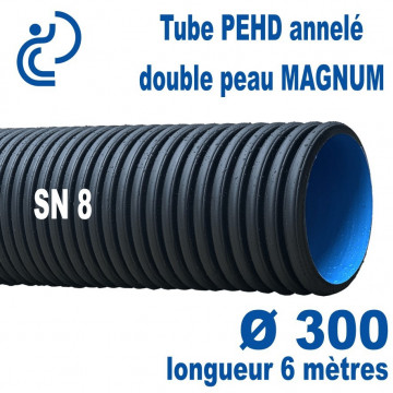 Tube annelé Double Paroi PEHD Ø300 barre de 6ml MAGNUM