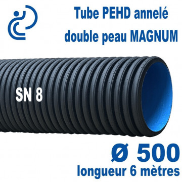 Tube annelé Double Paroi PEHD Ø500 barre de 6ml MAGNUM