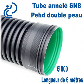 Tube annelé Double Paroi PEHD D800 barre de 6ml AQUATUB