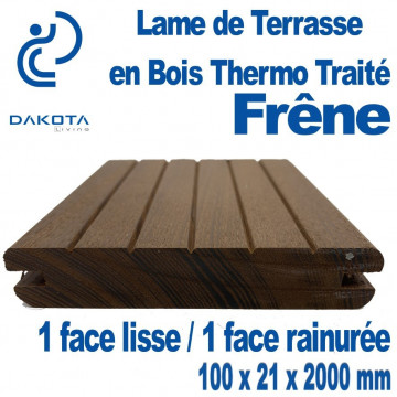 Lame de Terrasse en FRENE Thermo Traité  100x21x2000mm 1 Face lisse/1 Face Rainurée