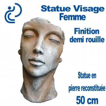 Statue Visage Femme Effet demi rouille en Pierre Reconstituée 50cm