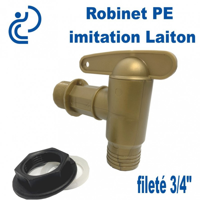 Robinet PE imitation Laiton 3/4 pour cuve eau de pluie