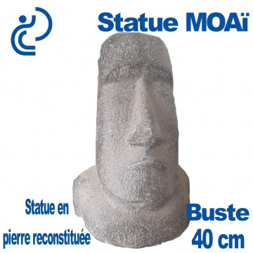Statue Ornementale Buste MOAï en Pierre Reconstituée 40cm