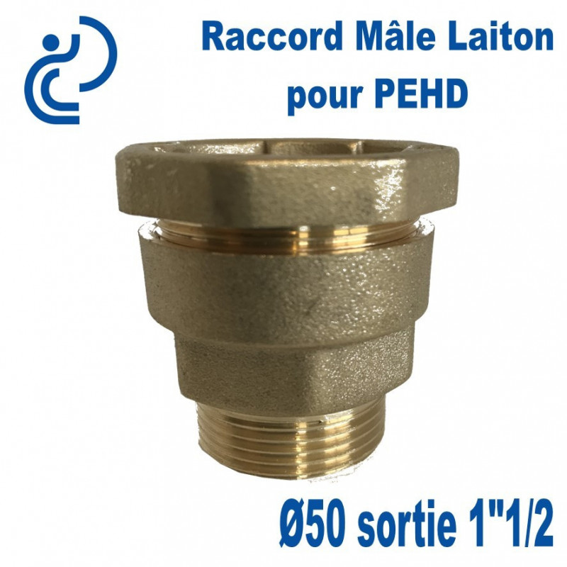 Raccord Mâle Laiton D50 sortie 11/2 Pour tube PEHD
