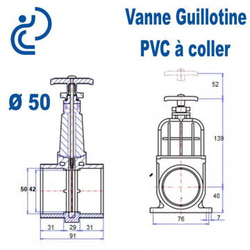 Vanne Guillotine Ø50 en PVC-U  Femelle-Femelle à coller