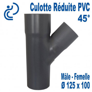 Culotte Réduite Branchement Simple 45° 125x100 PVC à coller MF