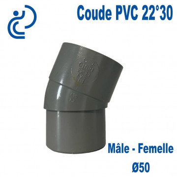 Coude PVC Evacuation 22°30 Ø50 Mâle-Femelle