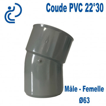 Coude PVC Evacuation 22°30 Ø63 Mâle-Femelle