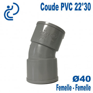 Coude PVC Evacuation 22°30 Ø40 Femelle-Femelle