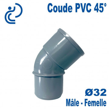 Coude PVC Evacuation 45° Ø32 Mâle-Femelle